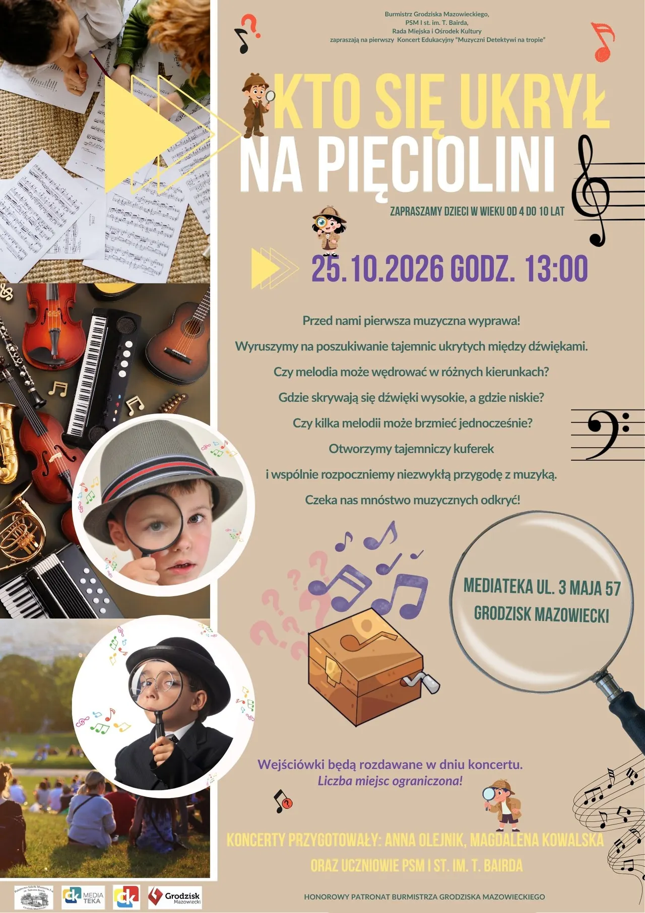 „Muzyczni Detektywi na tropie” – koncert dla dzieci – plakat wydarzenia