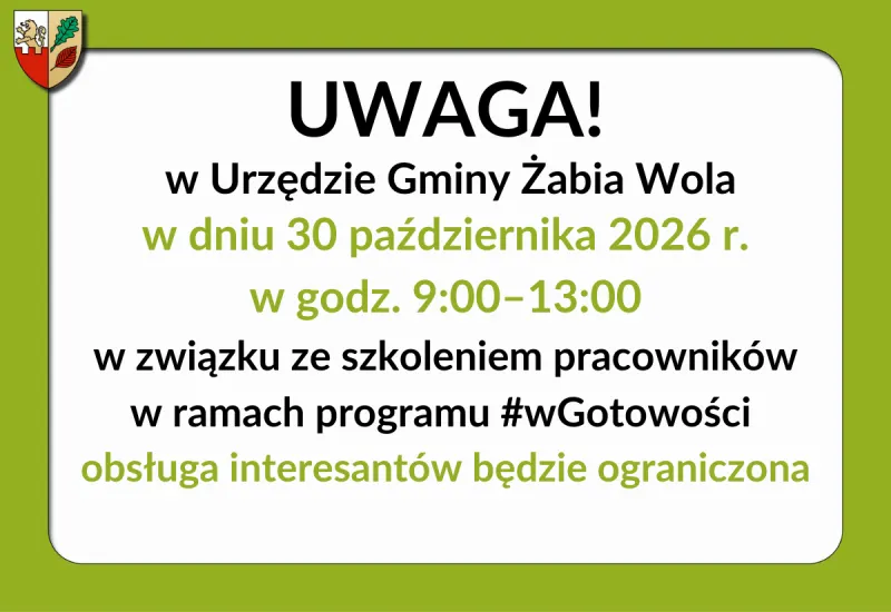 Urząd Gminy Żabia Wola ogranicza obsługę mieszkańców 30 października – ilustracja